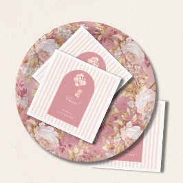 Blush pink stripes, teddy bear balloon スタンダードカクテルナプキン