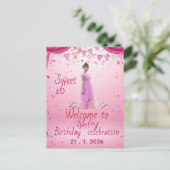 Blush Pink Sweet Sixteen Welcome Sign, Photo インビテーションポストカード (スタンド正面)