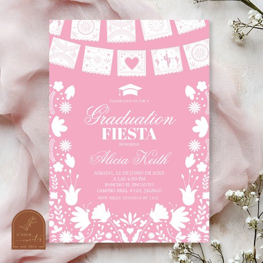 Blush Pink Talavera Mexican Graduation Fiesta Invi 招待状