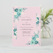 Blush Pink Teal Botanical Wedding 招待状 (スタンド正面)