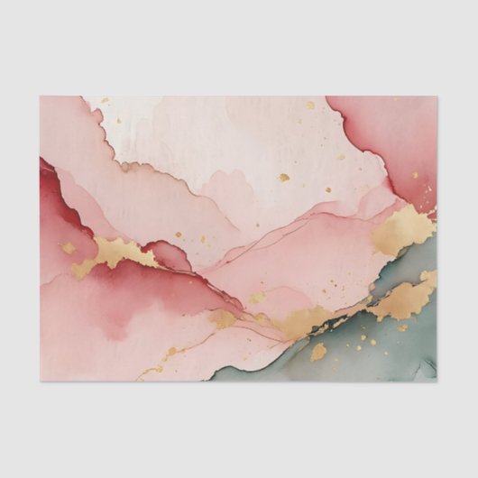 Blush Pink Teal Gold Abstract 薄葉紙 (正面)