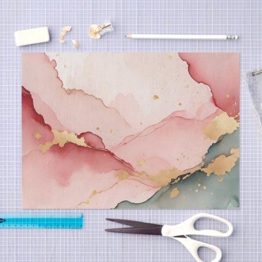 Blush Pink Teal Gold Abstract 薄葉紙 (クラフト)