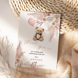Blush Pink Teddy Bear Baby Shower サンキューカード
