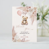 Blush Pink Teddy Bear Baby Shower サンキューカード (スタンド正面)