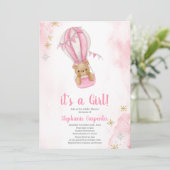 Blush pink teddy bear Baby Shower Girl Invitation 招待状 (スタンド正面)