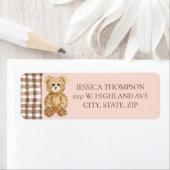 Blush Pink Teddy Bear Baby Shower Return Address  ラベル (インサイチュ)