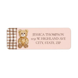 Blush Pink Teddy Bear Baby Shower Return Address  ラベル