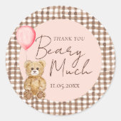 Blush Pink Teddy Bear Baby Shower Thank You ラウンドシール (正面)