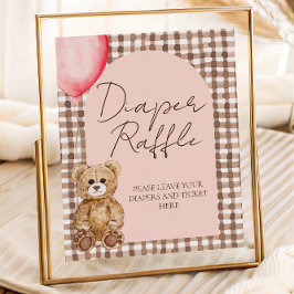 Blush Pink Teddy Bear Diaper Raffle Sign ポスター