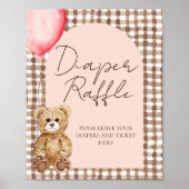 Blush Pink Teddy Bear Diaper Raffle Sign ポスター (正面)