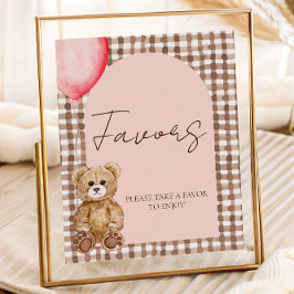 Blush Pink Teddy Bear Favor Table Sign ポスター