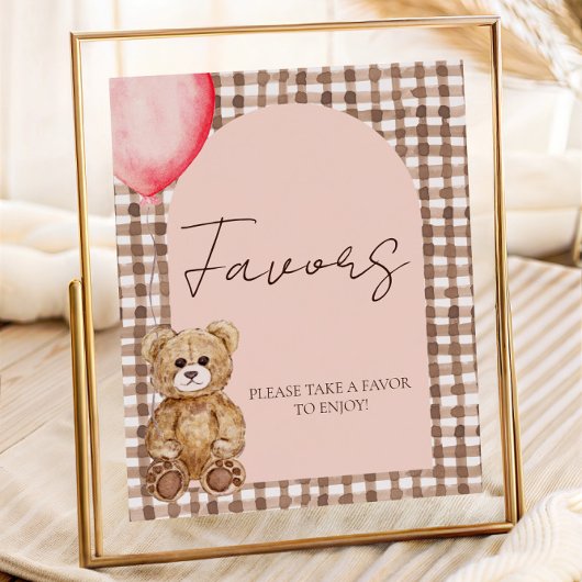 Blush Pink Teddy Bear Favor Table Sign ポスター