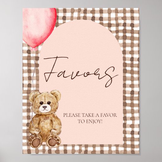 Blush Pink Teddy Bear Favor Table Sign ポスター (正面)