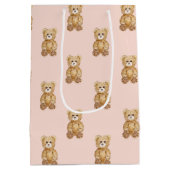 Blush Pink Teddy Bear Girl Baby Shower ミディアムペーパーバッグ (裏面)
