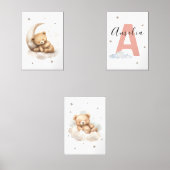 Blush Pink Teddy Bear Nursery Wall Art Custom Name (正面)