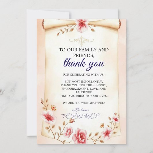 Blush pink thank you Floral Wedding card  サンキューカード (正面)
