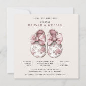 Blush Pink Toile Baby Booties Baby Girl Shower. 招待状 (正面)