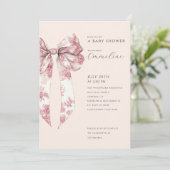 Blush Pink Toile Bow Baby Shower  招待状 (スタンド正面)