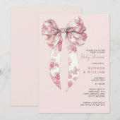 Blush Pink Toile Coquette Ribbon Girl Baby Shower 招待状 (正面/裏面)
