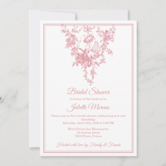 Blush Pink Toile de Jouy Bridal Shower Invitation 招待状 (正面)