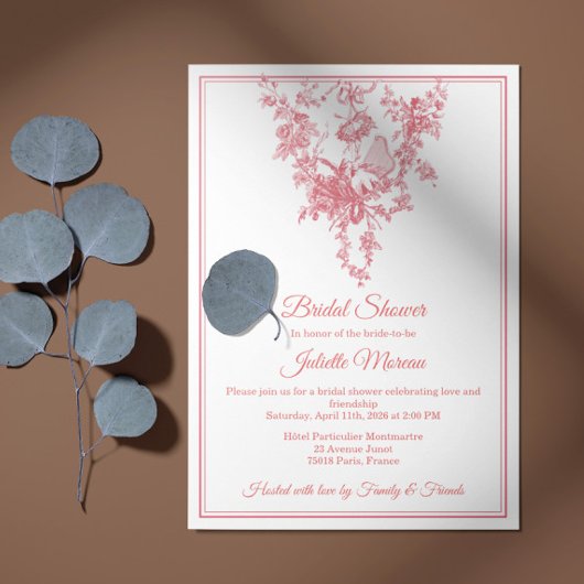 Blush Pink Toile de Jouy Bridal Shower Invitation 招待状
