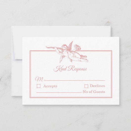 Blush Pink Toile de Jouy Cherub Wedding RSVP Card (正面)