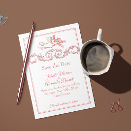 Blush Pink Toile de Jouy Paris Save the Date Card セーブザデート
