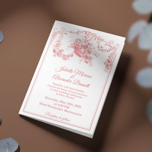 Blush Pink Toile de Jouy Paris Wedding Invitation 招待状