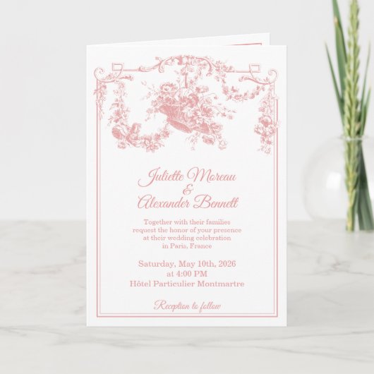 Blush Pink Toile de Jouy Paris Wedding Invitation 招待状 (正面)