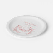 Blush Pink Toile de Jouy Wedding Paper Plates ペーパープレート (アングル)
