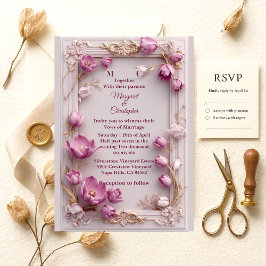 Blush Pink Tulips Baroque Opulent Ivory Wedding  招待状
