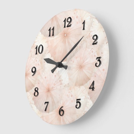 Blush Pink Umbrellas Stripes ラージ壁時計 (傾斜)