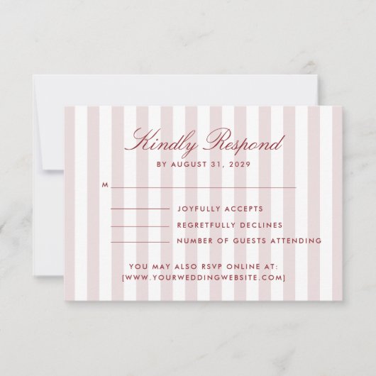 Blush Pink Vertical Stripes Modern Wedding RSVP Ca 招待状 (正面)