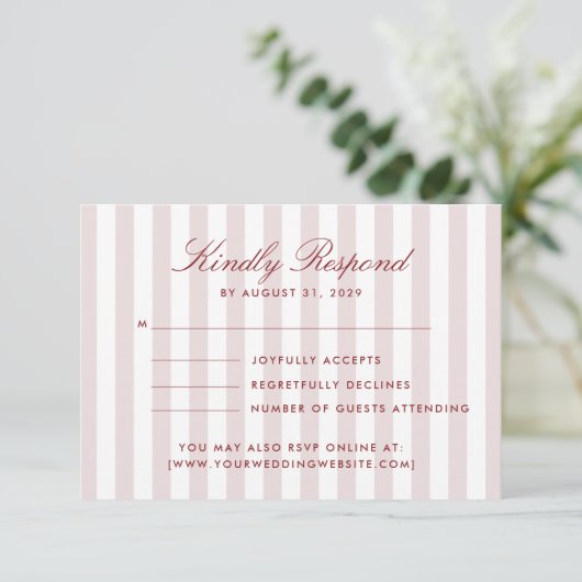 Blush Pink Vertical Stripes Modern Wedding RSVP Ca 招待状 (スタンド正面)