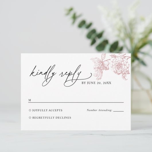Blush Pink Victorian Floral Wedding RSVP Card (スタンド正面)
