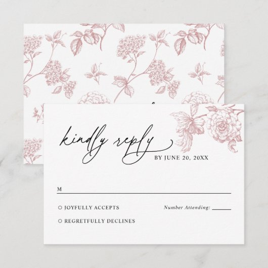 Blush Pink Victorian Floral Wedding RSVP Card (正面/裏面)