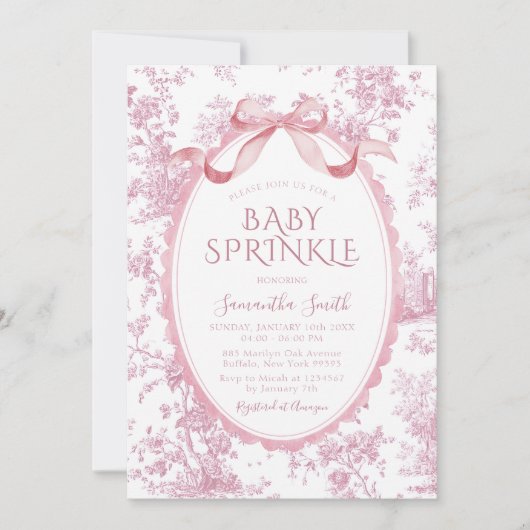 Blush Pink Vintage Chinoiserie Girl Baby Sprinkle 招待状 (正面)