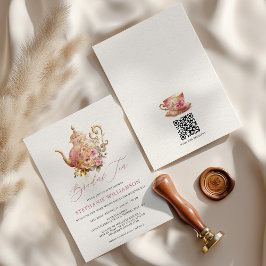 Blush Pink Vintage Floral Teapot Bridal Shower Tea 招待状