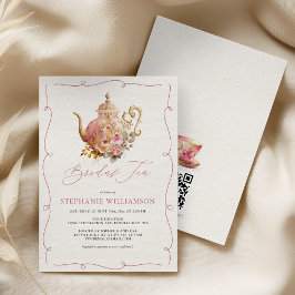 Blush Pink Vintage Floral Teapot Bridal Tea Shower 招待状