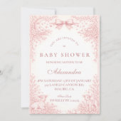 Blush Pink Vintage Toile Lamb Baby Shower 招待状 (正面)