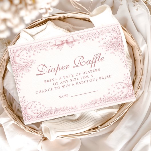 Blush Pink Vintage Toile Lamb Diapper Raffle エンクロージャーカード