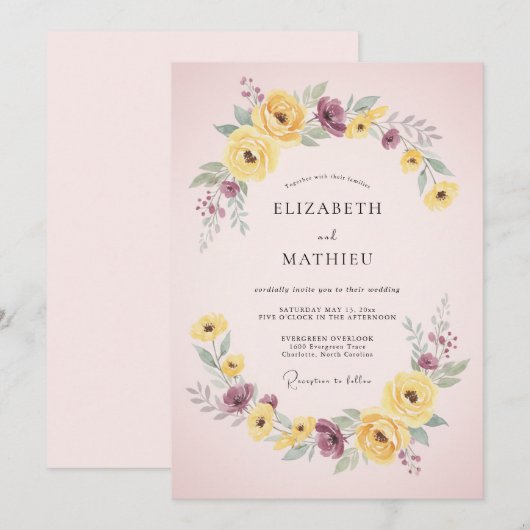 Blush Pink Vivacious Springtime Wedding 招待状 (正面/裏面)