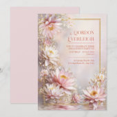 Blush Pink Water Lily Gold Glitter Frame Wedding 招待状 (正面/裏面)
