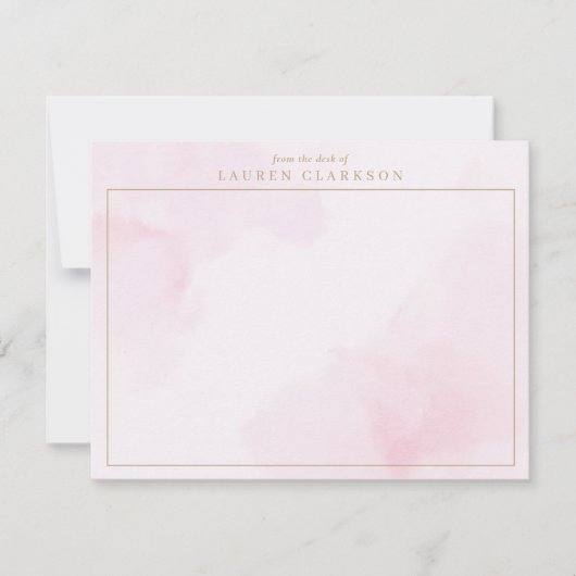 Blush Pink Watercolor and Gold Note Card サンキューカード (正面)