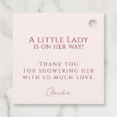 Blush Pink Watercolor Bow Baby Shower Thank You フェイバータグ (裏面)