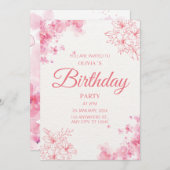 Blush Pink Watercolor Floral Birthday Party 招待状 (正面/裏面)