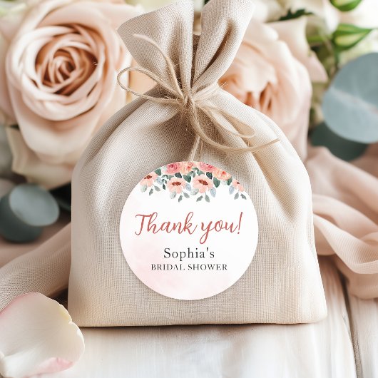 Blush Pink Watercolor Floral Bridal Shower ラウンドシール
