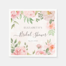 Blush Pink Watercolor Floral Peony Bridal Shower スタンダードカクテルナプキン