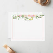 Blush Pink Watercolor Floral Personalized ノートカード (正面/裏面インサイチュ)