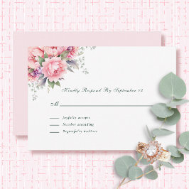 Blush Pink Watercolor Floral Romantic Script RSVP 